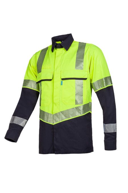 068V Hemd Colne fluo geel/marine 2XL