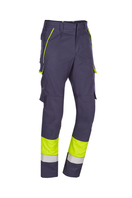 084V Broek Calanques navy/fluo geel, R44