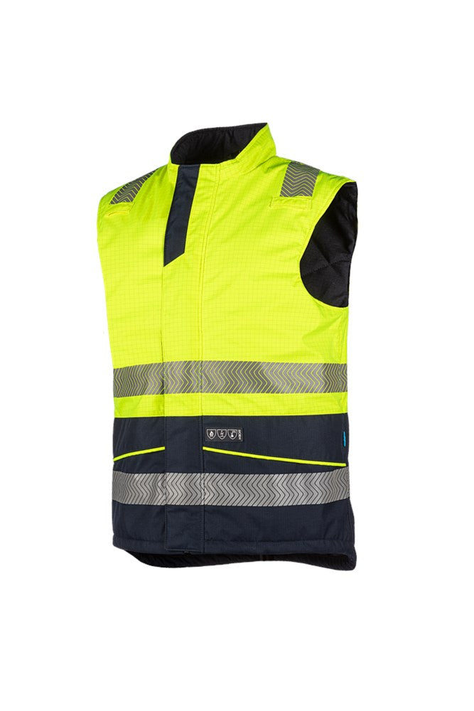 9375 Bodywarmer Vikja fl geel/mar S