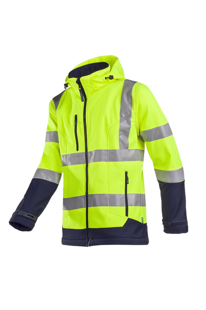 9933 Softshell Fuller fl geel/blauw M